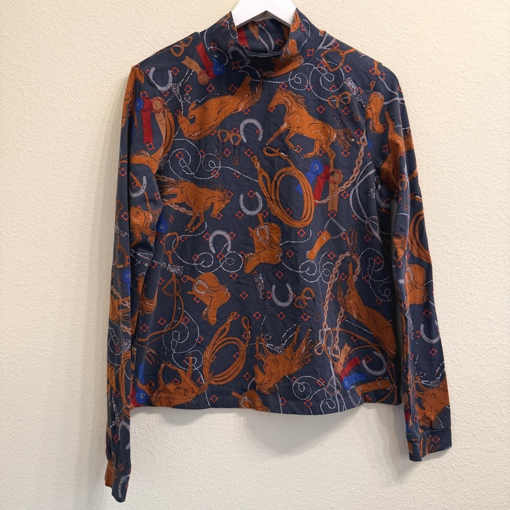 Anthropologie Adventurer Horse Mock Neck Long Sleeve Top Women Large Equestrian